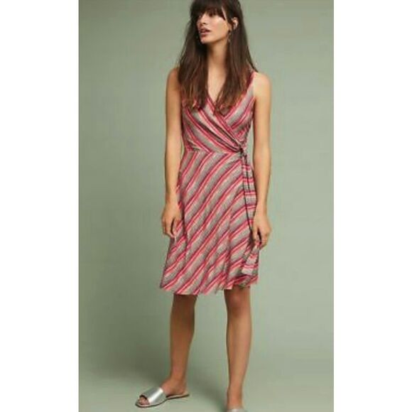 ✨BAILEY 44 EMILE MULTICOLOR STRIPES FAUX WRAP BELTED A-LINE MIDI SZ S DRESS✨ - Picture 1 of 10